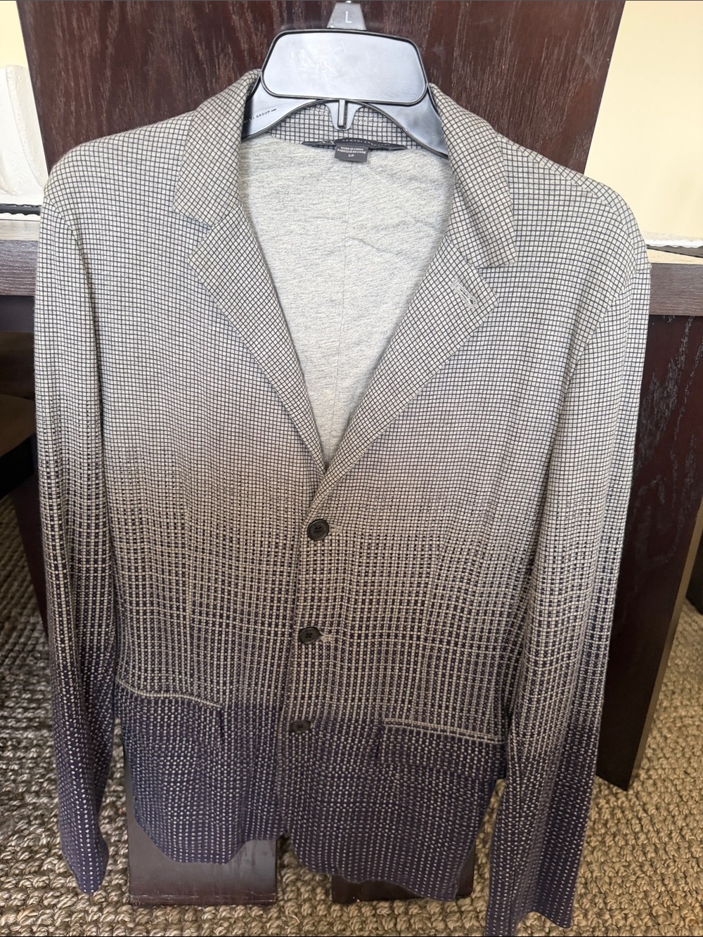 Armani Exchange Gradient Check Knit Blazer - Navy & Gray